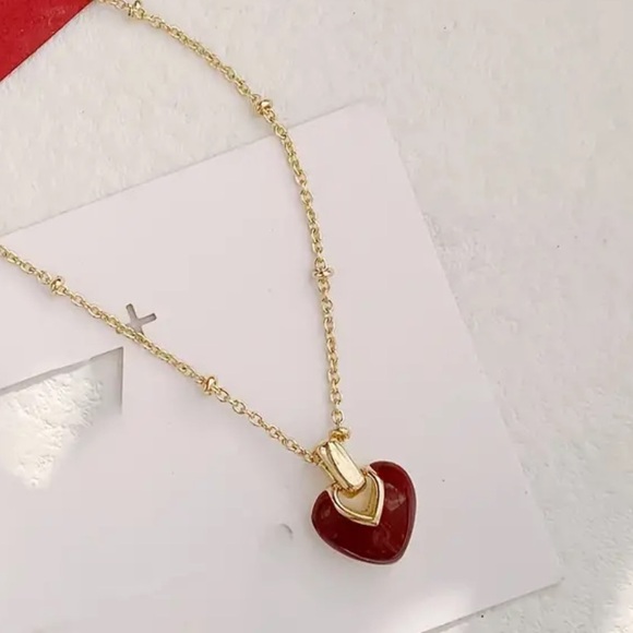 COPY - Delicate Red Enamel Heart S925 Sterling Steel Plated Gold Tone Pendant N… - Picture 6 of 7